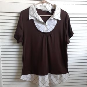 Brown with White Collar Top